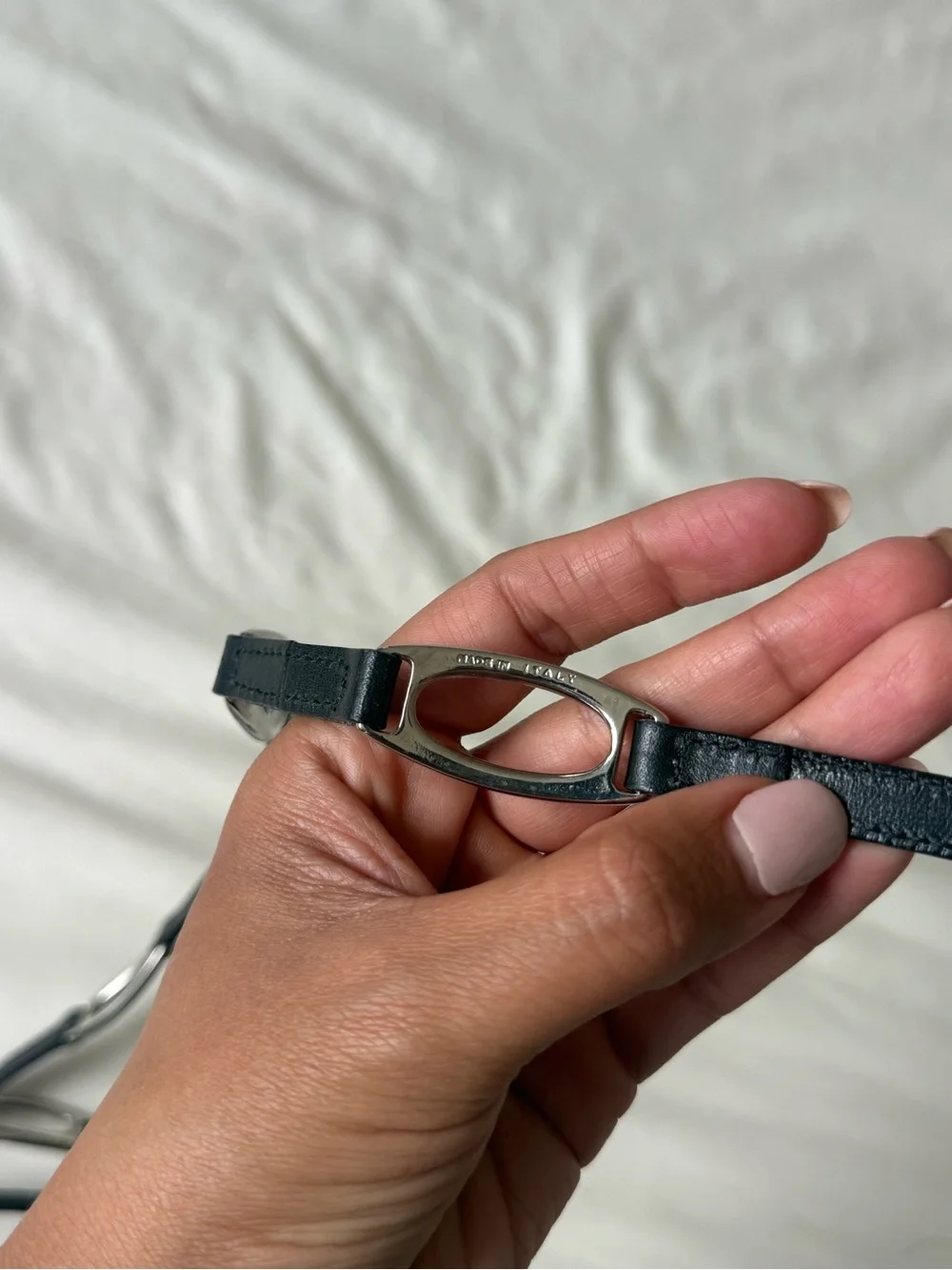 Vintage 90s-Y2K Italian Black Leather Link Waist Belt with Silver Hardware |